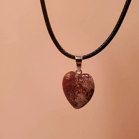 Red Jasper Gemstone Heart Necklace, Polished Rock Pendant, natural stone gift - Picture 5 of 8